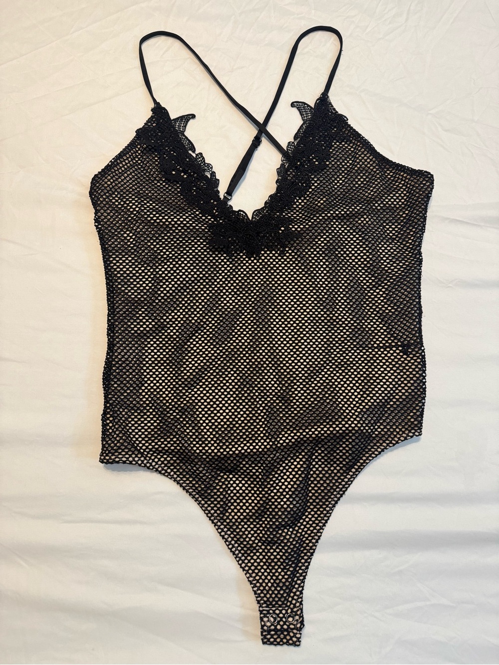 Express Black Lace Crochet Bralette with Beige Lining